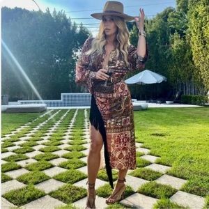 ZARA PRINTED DRESS WITH FRINGE